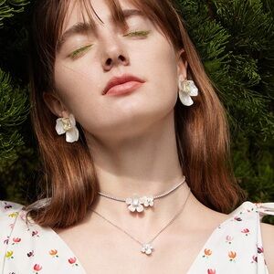 Chic Silver and White Floral Earrings